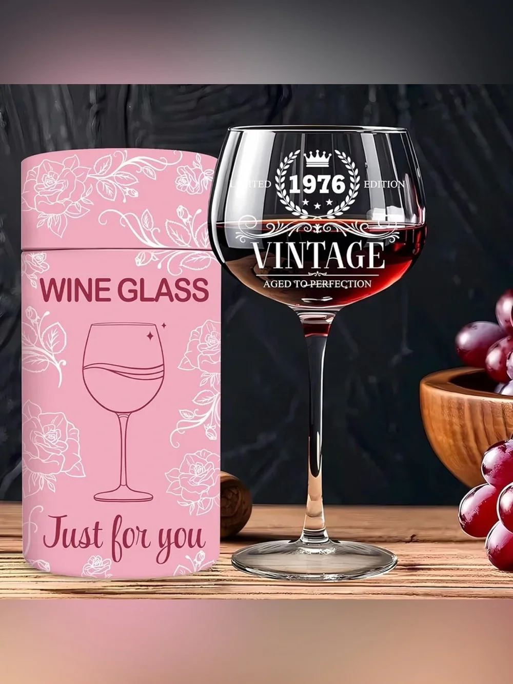 Vintage Clear Wine Glass with Red Wine Accent